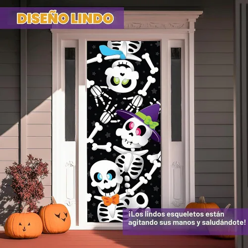 Vista 3 de JOYIN Cubierta de puerta de 30 x 72 pulgadas, decoración de Halloween de esqueleto, decoración del hogar, calcomanías de casa encantada, suministros