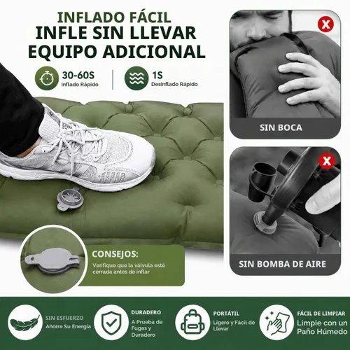Vista 3 de Colchoneta de dormir para camping, ultraligera con almohada con bomba de pie incorporada, almohadillas inflables compactas para acampar, mochileros