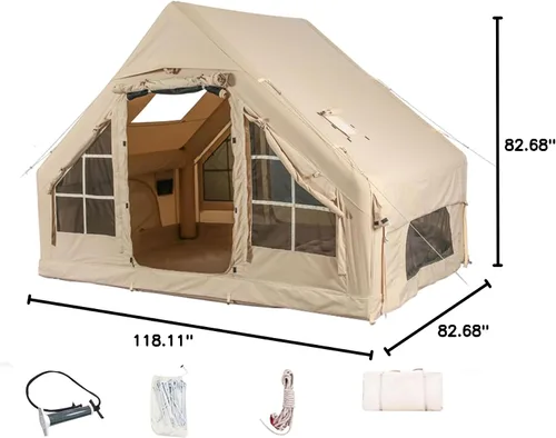 Vista 9 de Tiendas de campaña inflables con bomba de mano, tiendas de campaña Air Glamping, tienda de campaña inflable impermeable y resistente al viento