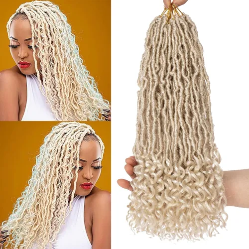 Vista 6 de Leeven 7 Paquetes Cabello Crochet Faux Locs con Puntas Rizadas 10 Pulgadas Pre-enrollado Goddess Locs Trenzas Crochet Cabello 84 Hebras Negro