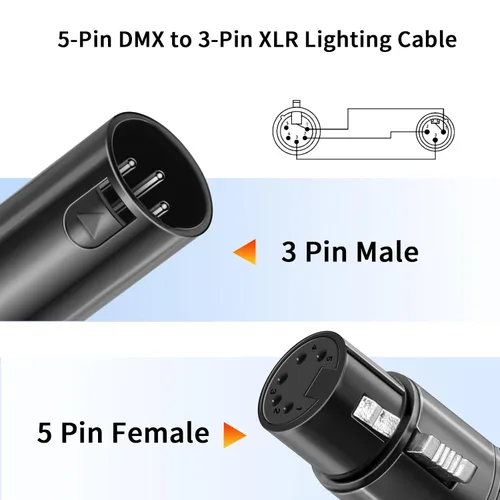 Vista 3 de Paquete de 2 cables adaptadores XLR profesionales de 3 pines macho a DMX de 5 pines hembra de 12 pulgadas para control de iluminación, micrófonos