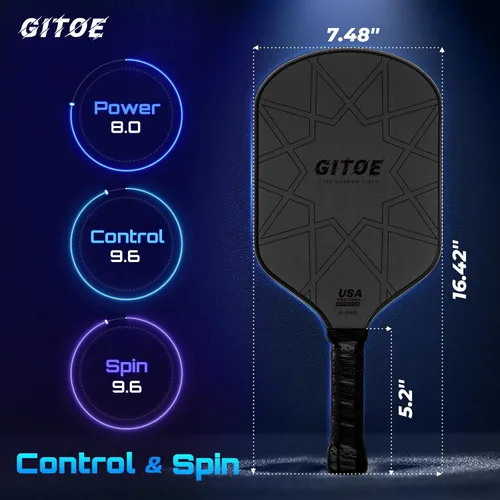Vista 4 de G-Pro - Paleta de pickleball T700 de fibra de carbono cruda de 0.630 in con alto giro, control y potencia, aprobada por USAPA 2025 para jugadores