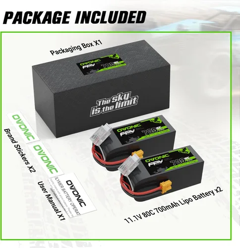 Vista 6 de OVONIC Batería Lipo de 11.1V 80C 700mAh 3S con enchufe XT30 [1 paquete que incluye 2 baterías]