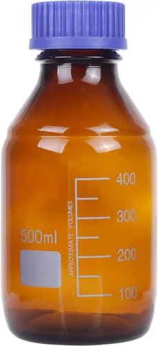 Vista 9 de Botellas ámbar de almacenamiento de medios de laboratorio, recipiente de vidrio graduado marrón GL45, tapa de rosca a prueba de fugas, multiusos Azul