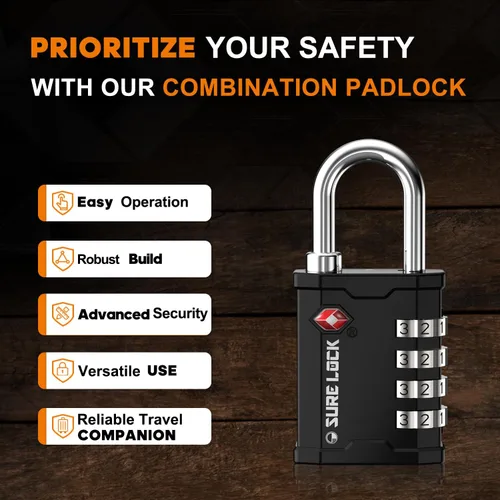 Vista 5 de SURE LOCK TSA aceptó candado de equipaje de gran resistencia para cajas de armas, transporte de cajas de equipos en ferias comerciales, música e