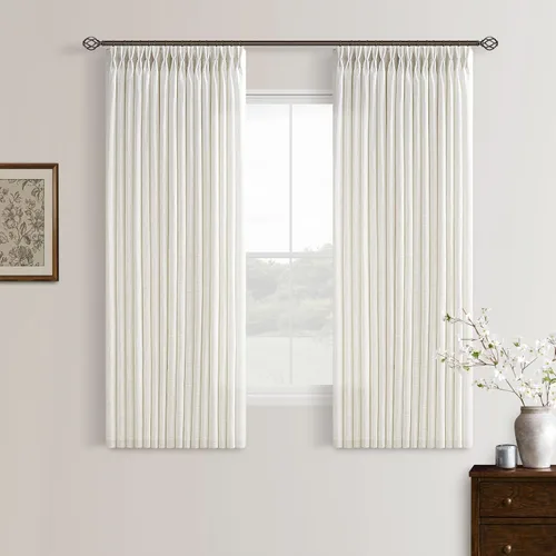 Vista 81 de TWODRAPES Cortinas de Lino Plisadas con Pinza Beige Blancas de 54 Pulgadas de Largo 2 Paneles para Comedor Cocina Dormitorio Plisadas Semi