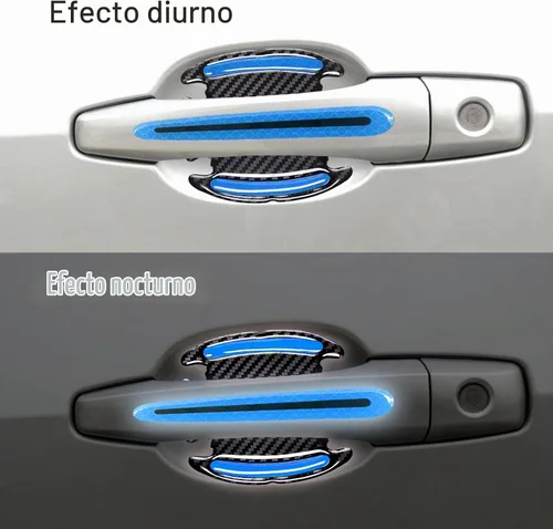 Vista 6 de 8 protectores 3D para manija de puerta de automóvil, calcomanías reflectantes a rayas antiarañazos, protector universal adecuado para automóviles