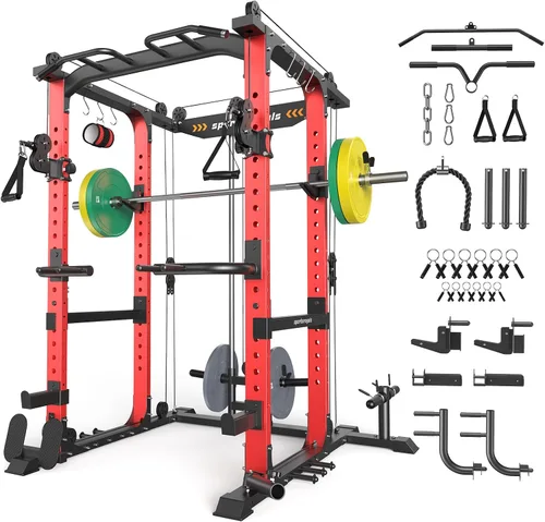 Vista 21 de Sportsroyals Jaula de Potencia, Rack de Potencia Multifuncional de 1600 libras con Sistema de Cruce de Cable Ajustable y Más Accesorios