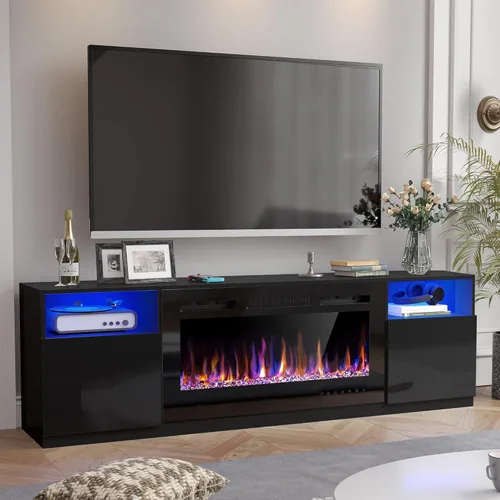 Vista 2 de Spurgehom Soporte de TV con chimenea de 70 pulgadas para televisores de hasta 80 pulgadas con chimenea eléctrica de 36 pulgadas, consola de TV
