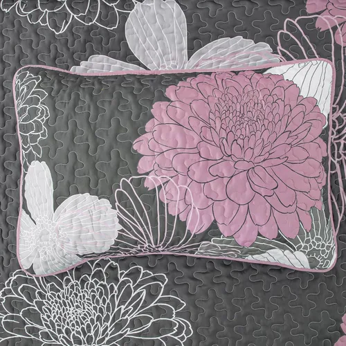 Vista 8 de Anibedding Juego de edredón floral gris y rosa, tamaño Queen, 3 piezas Gris/Rosa