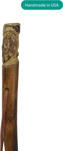 Vista 2 de Bastón de madera oscura con talla de búho, tallado a mano, hasta 60 pulgadas
