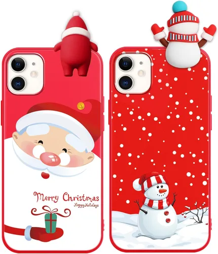 Vista 8 de Pack de 2 Fundas Lindas de Navidad para iPhone 7/8 / SE 2020/2022 4.7", Oso Rojo, Alce, Muñeca 3D, Muñeco de Nieve, Patrón Feliz Navidad, Silicona