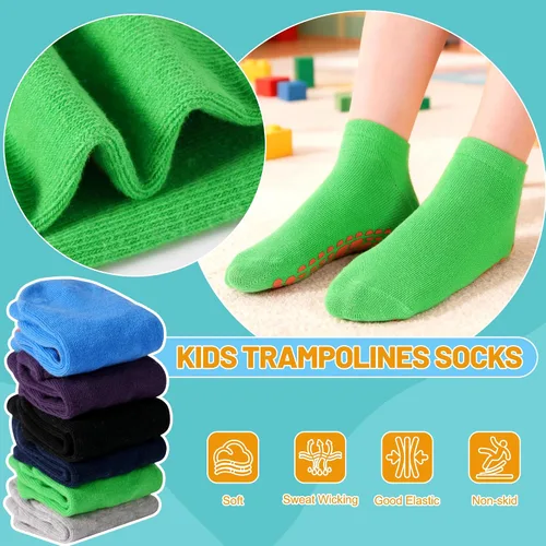 Vista 4 de ELUTONG Calcetines de trampolín para niños con agarres antideslizantes, 6 pares de calcetines con agarre para casa de rebote para niños y niñas