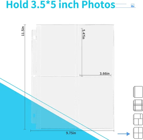 Vista 2 de Fabmaker Paquete de 30 fundas de fotos para carpeta de 3 anillas (3.5 x 5, para 240 fotos), protectores de páginas de fotos archivales de 3.5 x 5