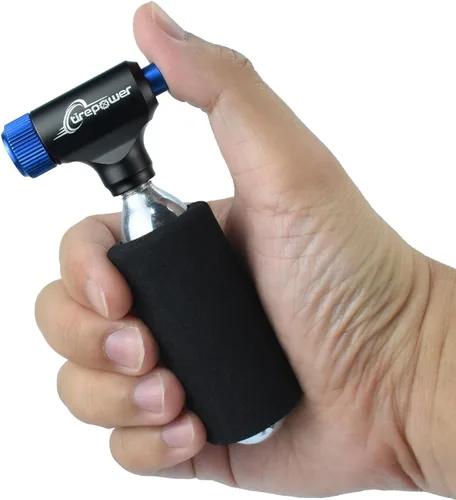 Vista 5 de CO2 Bike Tire Inflator – Quick Push-Button Release, Fits Presta & Schrader Valves, CO2 Bike Pump or 5X 16g Threaded CO2 Cartridges