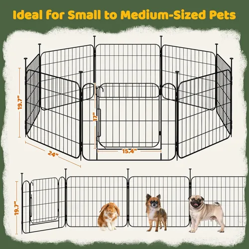Vista 5 de Yaheetech Corralito expandible para perros, 8 paneles de 20 pulgadas con puerta para interiores y exteriores, cerca para mascotas para perros
