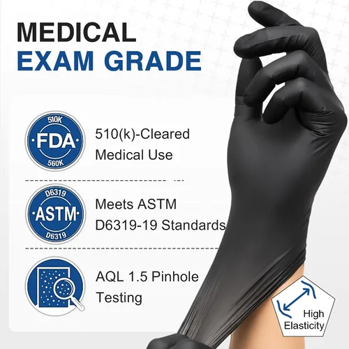 Vista 2 de Schneider Medical Black Nitrile Exam Gloves, 5 Mil Latex-Free & Powder-Free Disposable Gloves for Cooking