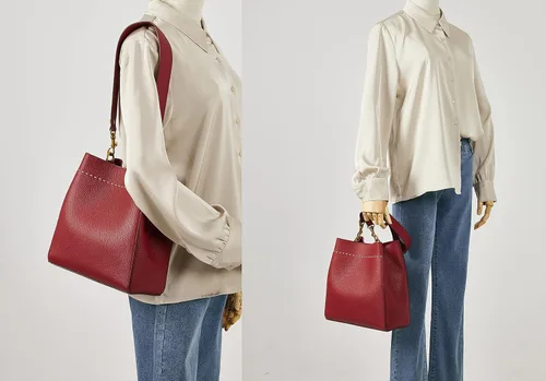 Vista 2 de Bolso de mano de cuero para mujer, bolso de hombro y bolsos de mano