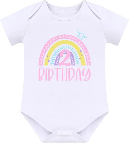 Vista 2 de ODASDO Conjunto de 3 piezas para bebé niña con diseño de arco iris para el primer y segundo cumpleaños de la torta