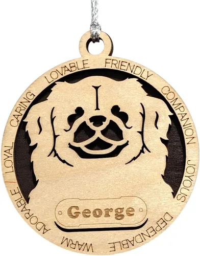 Vista 153 de Adorno de Navidad personalizado para perro Cavalier King Charles Spaniel, redondo de 3 pulgadas, madera cortada con láser de 2 capas, nombre y texto