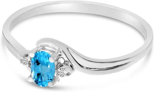 Vista 3 de Anillo de oro blanco de 10 quilates con topacio azul ovalado y diamante