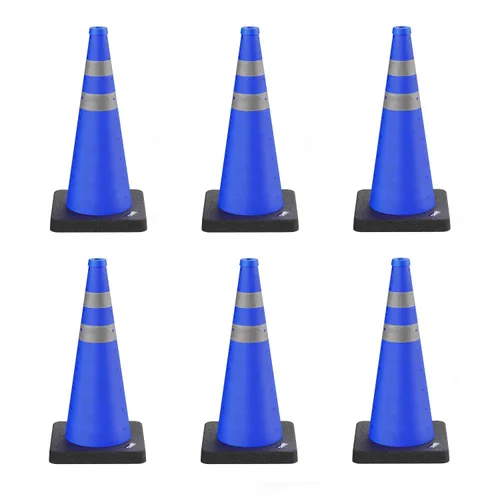 Vista 11 de BATTIFE [1 Paquete] Conos azules plegables de seguridad de tráfico de 28 pulgadas con base negra pesada, conos emergentes multiusos con collar