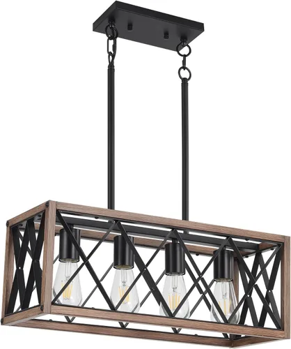 Vista 14 de KEESFU Iluminación de isla de cocina de granja, accesorios de iluminación colgante de 3 luces, altura ajustable, luz industrial para comedor de sala