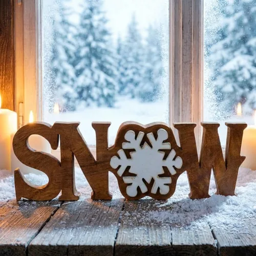 Vista 4 de Decoración de la sala de estar: centro de mesa hecho a mano con letras de nieve, dormitorio, mesa de centro de centro de interior, casa, comedor