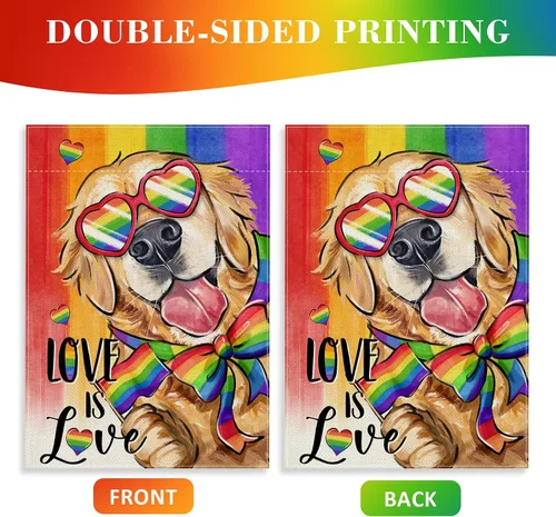 Vista 7 de Love is Love Golden Retriever Dog Rainbow - Bandera decorativa para jardín, decoración exterior del mes del orgullo de mascotas LGBTQ