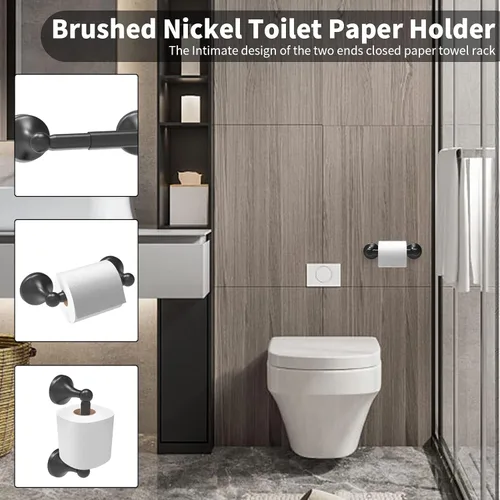 Vista 5 de Newfun Juego de accesorios de baño de 8 piezas de 24 pulgadas, color negro mate, incluye toallero de baño ajustable de 24 pulgadas, anillos