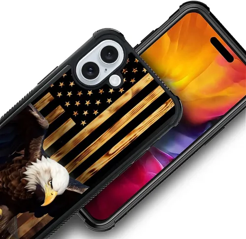 Vista 72 de Funda compatible con iPhone 8, a prueba de golpes, antiarañazos, bandera de ciervos de cola blanca de grano de madera estadounidense