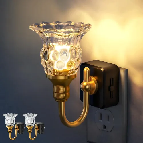 Vista 23 de DORESshop Luz nocturna LED, luces nocturnas giratorias que se enchufan a la pared con sensor de luz automática de 3000 K luz nocturna con brillo