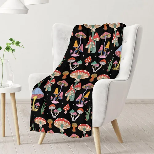 Vista 2 de Manta de hongos para niñas y niños, acogedora, cálida, manta de regazo de 30 x 40 pulgadas para sofá, silla, manta negra novedosa y mullida, regalo