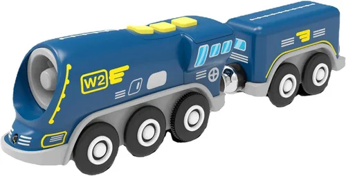 Vista 7 de Z MAYABBO Trenes locomotoras a pilas para pistas de madera, potente vehículo de tren de juguete para vías de ferrocarril, serie de tren de ciencia