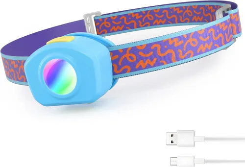 Vista 13 de EverBrite Linterna frontal LED recargable para niños con modo RGB y diadema ajustable, 3 modos multicolor para acampar, leer, explorar, senderismo