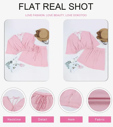 Vista 5 de Dokotoo Trajes de vacaciones para mujer, cuello en V, manga de murciélago, falda con abertura lateral, conjuntos de falda fluida para mujer, trajes