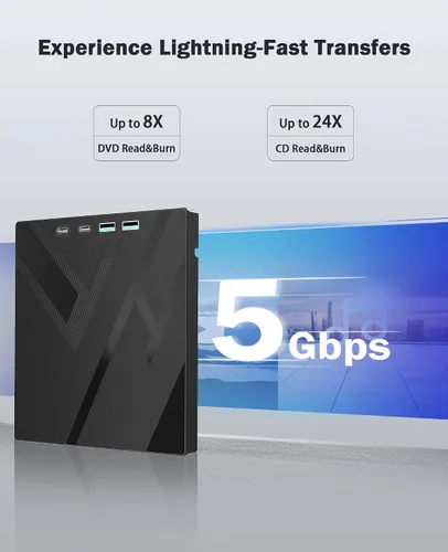 Vista 2 de Unidad externa de CD/DVD para ordenador portátil, 7 en 1 unidad