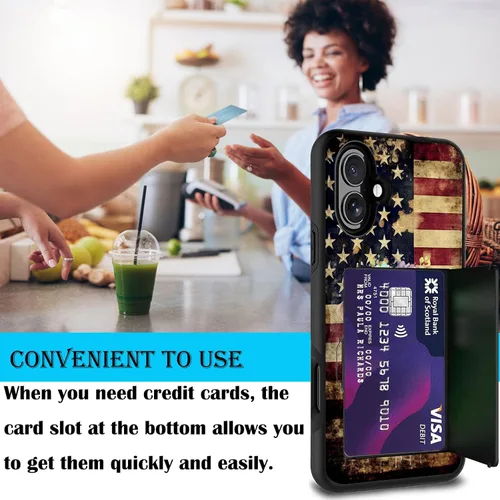 Vista 4 de Funda para tarjetas de crédito, doble capa híbrida a prueba de golpes, protección contra caídas con función atril para iPhone 17 de 6.3 pulgadas