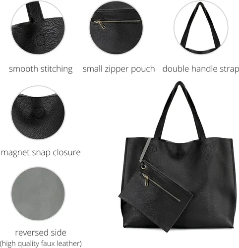 Vista 5 de Elegante bolso de mano reversible H1842 Negro/Gris