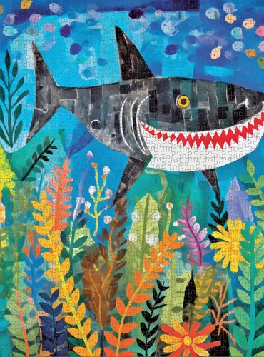 Vista 5 de Cross & Glory - Beneath The Waves: Shark's Colorful Realm - Rompecabezas de 1000 piezas para adultos y niños mayores de 12 años Arte oceánico