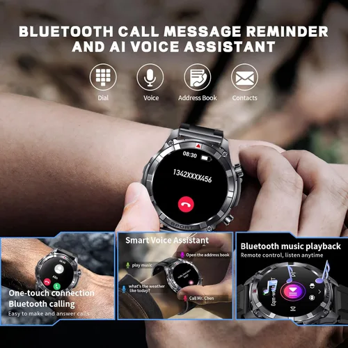 Vista 3 de Reloj inteligente para hombre con Bluetooth y linterna de 7 días de duración de la batería