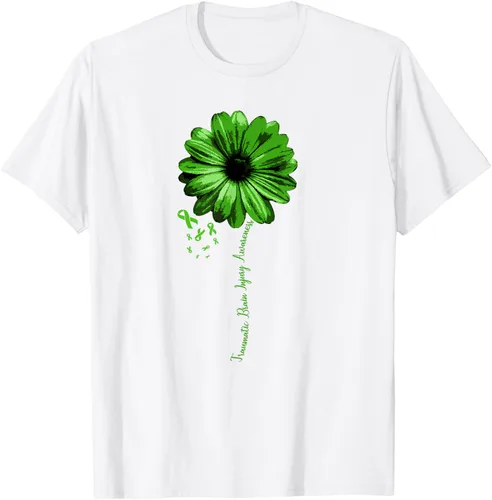 Vista 44 de Camiseta de conciencia de lesiones cerebrales traumáticas con cinta verde guerrero, Negro, S