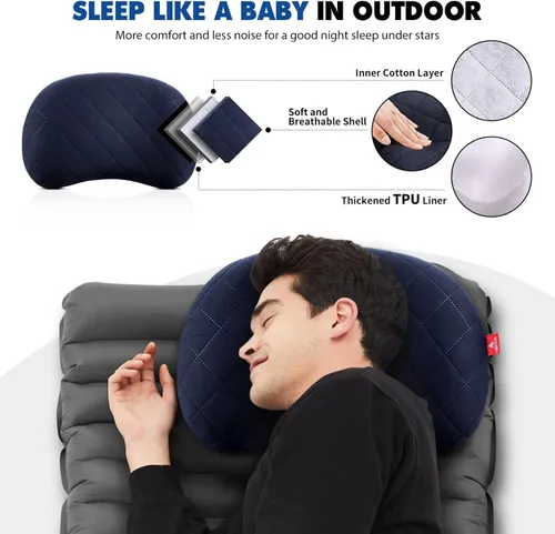 Vista 3 de Hikenture - Almohada inflable para acampar con funda extraíble Azul