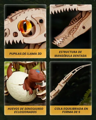Vista 2 de ROKR Rompecabezas de madera 3D para adultos, kit de modelo de velociraptor, rompecabezas de madera 3D de 106 piezas, regalo para adultos