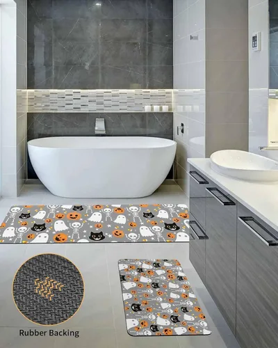 Vista 5 de Tapete de baño gris de Halloween para bañera, antideslizante, de secado rápido y absorbente, tierra de diatomeas, fregadero, dormitorio, cocina