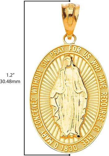 Vista 3 de Colgante reversible de oro de 14 quilates con medalla milagrosa Virgen María elección de color dorado