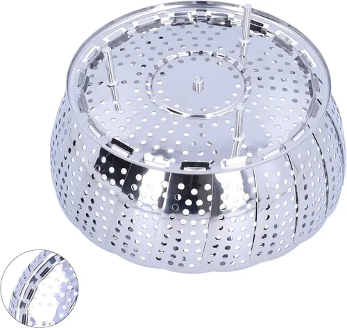 Vista 4 de Rengue Stainless Steel Steam Basket Folding Steamer Rack for Pressure Cooker, Adjustable Steaming Insert with Hook for Easy Lift, Dishwasher Safe