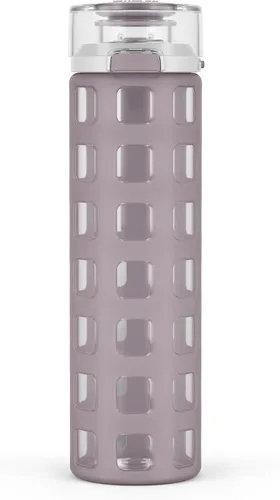 Vista 15 de Ello Syndicate - Botella de agua de vidrio reutilizable de 20 onzas con tapa abatible a prueba de fugas de un solo toque, funda protectora