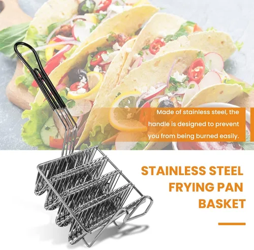 Vista 7 de Cesta para freidora de tacos, freidora de tacos, con capacidad para 4 conchas, cesta con soporte para tacos con mango de agarre