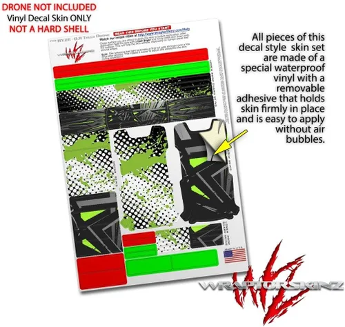 Vista 4 de Skin Decal Wrap 2 Pack para DJI Ryze Tello Drone Halftone Splatter Green White DRONE NO INCLUIDO